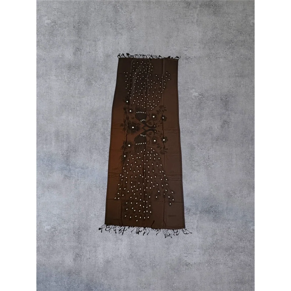 Dark Brown Peacock Floral Studded Pashmina 69x27